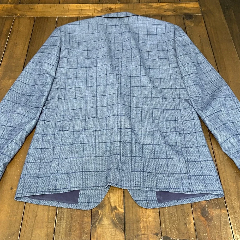Bonobos Jetsetter Slim Fit 42R Blue Windowpane Plaid Stretch Wool Blazer